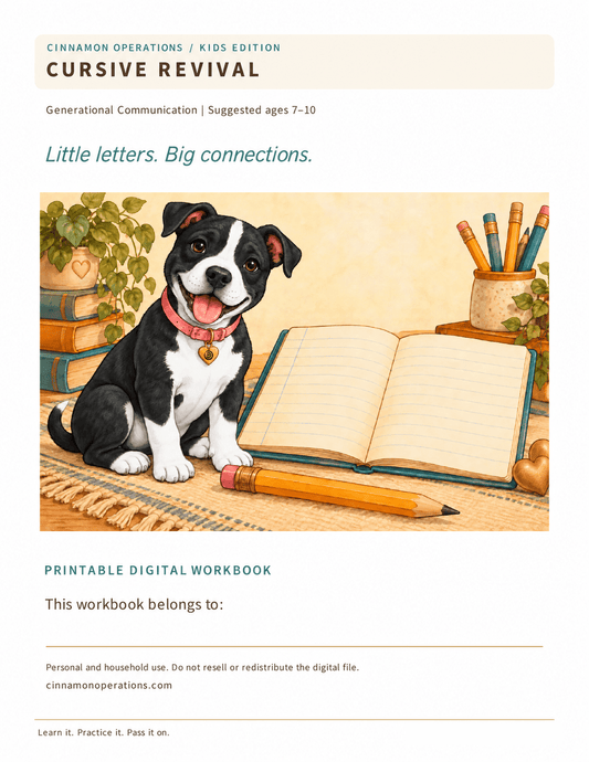 Cursive Revival Kids — Printable Digital Workbook - Cinnamon Operations